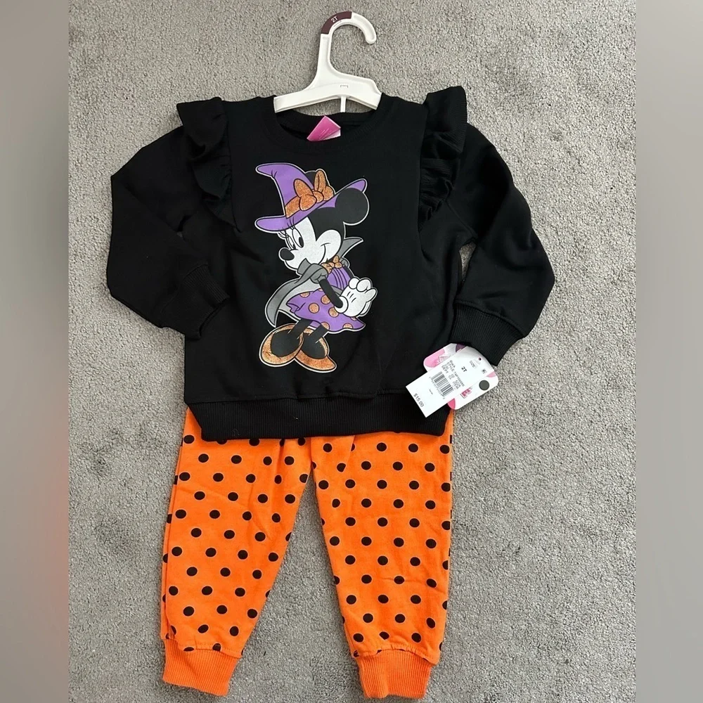 Minnie Mouse Halloween Sweatshirt and Sweatpants Set Orange and Black Polka Dot
